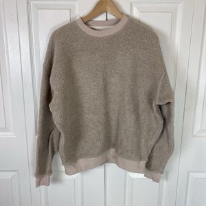 Outdoor Voices M Megafleece Wool Sweater Sweatshirt Sherpa Tan Crew Neck Brown